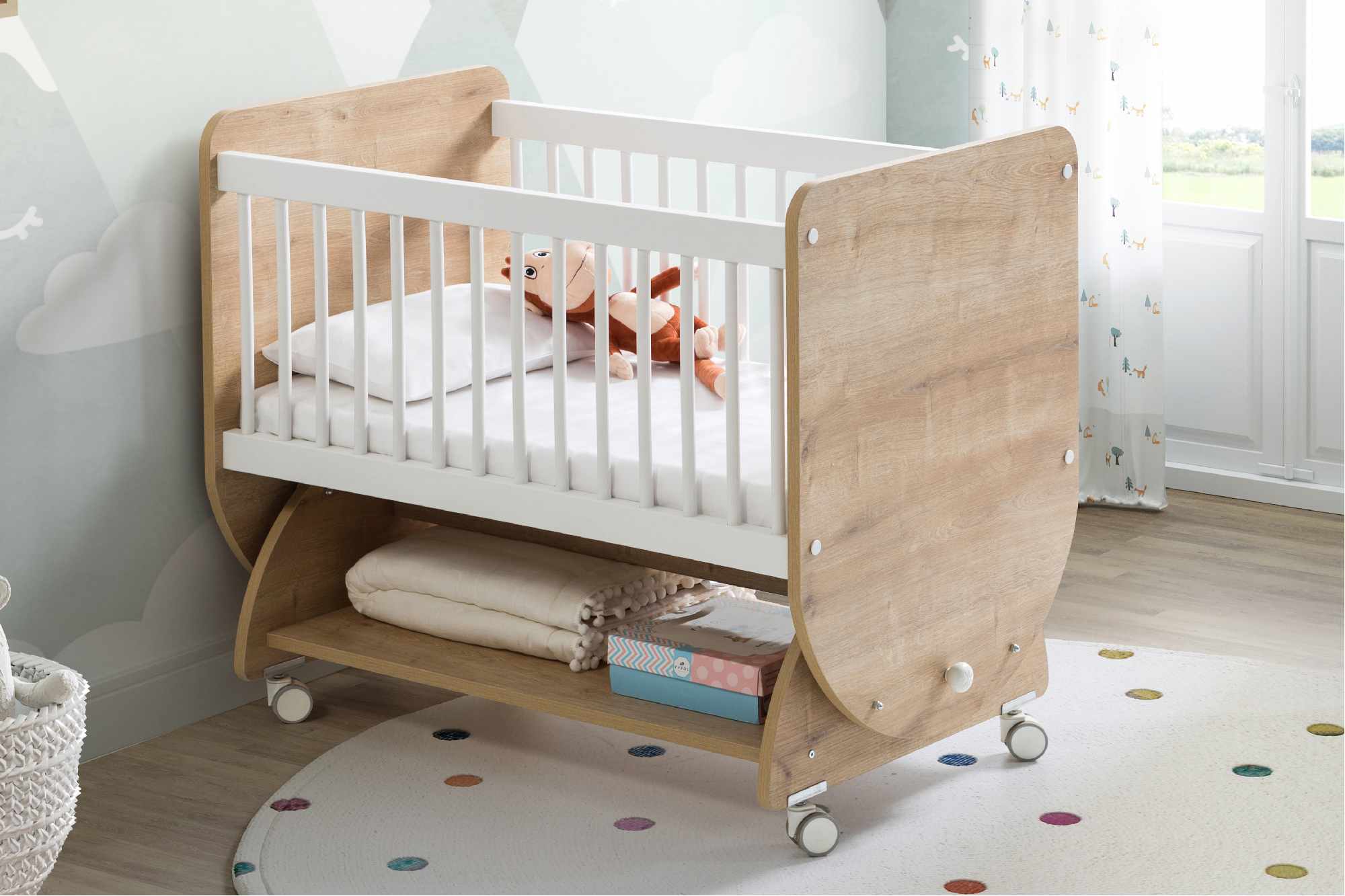 Wooden Rocking Mother Side Crib with wheels 90 X50